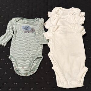Carter's Green Striped onesie and White Bodysuit Trio